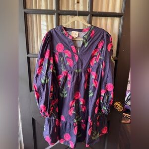 Umgee Navy Dress with Pink Floral Accents